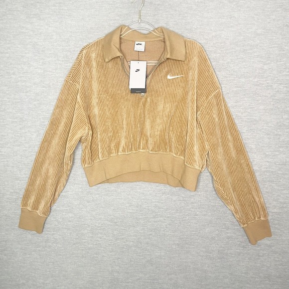 Nike Tops - Nike Womens Sportswear Ribbed Velour Cropped 1/4 Zip Sweatshirt Top 1/2 Camel